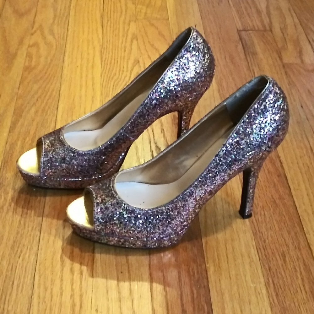 Candie's "Cayunnis" multicolor glitter heels